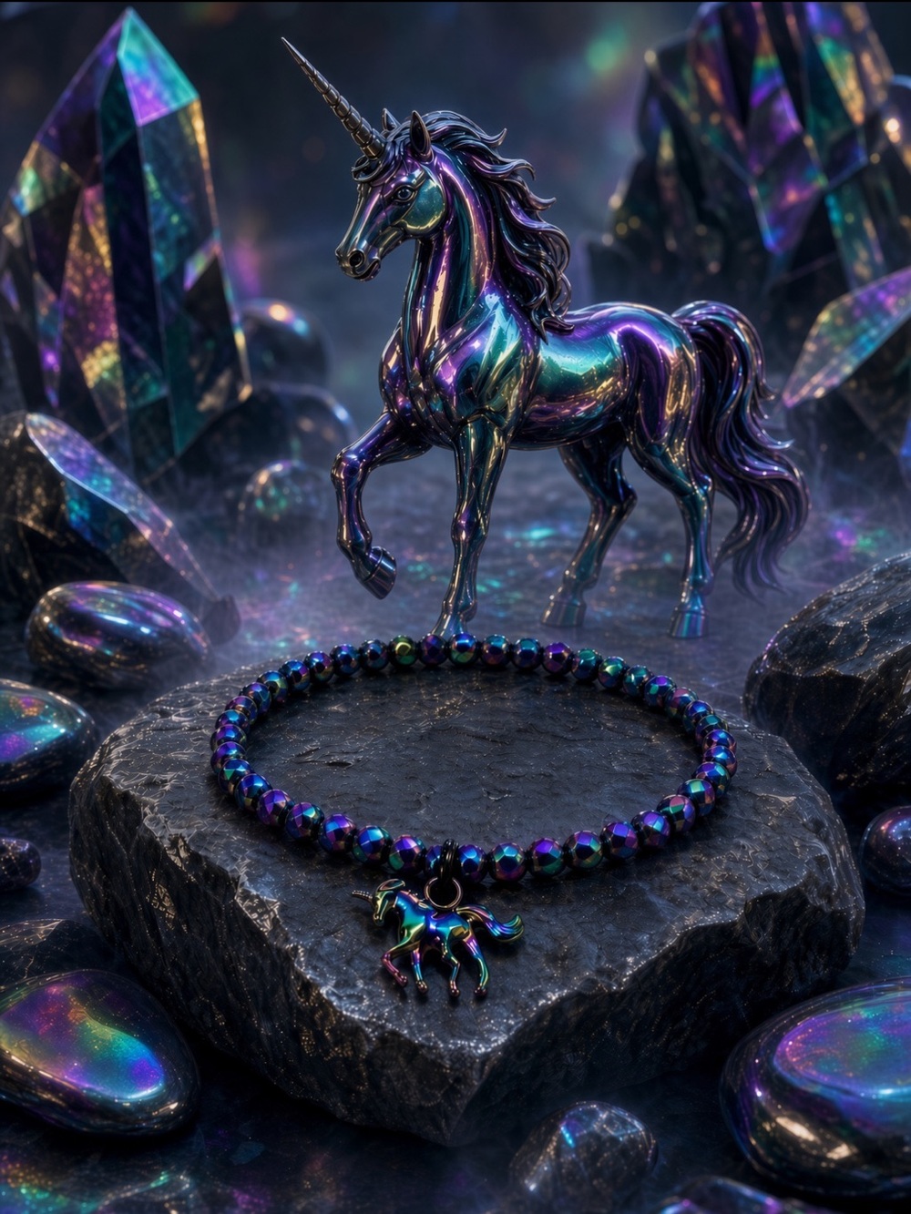 Rainbow Hematite Unicorn Beaded Bracelet - Picture 12 of 12